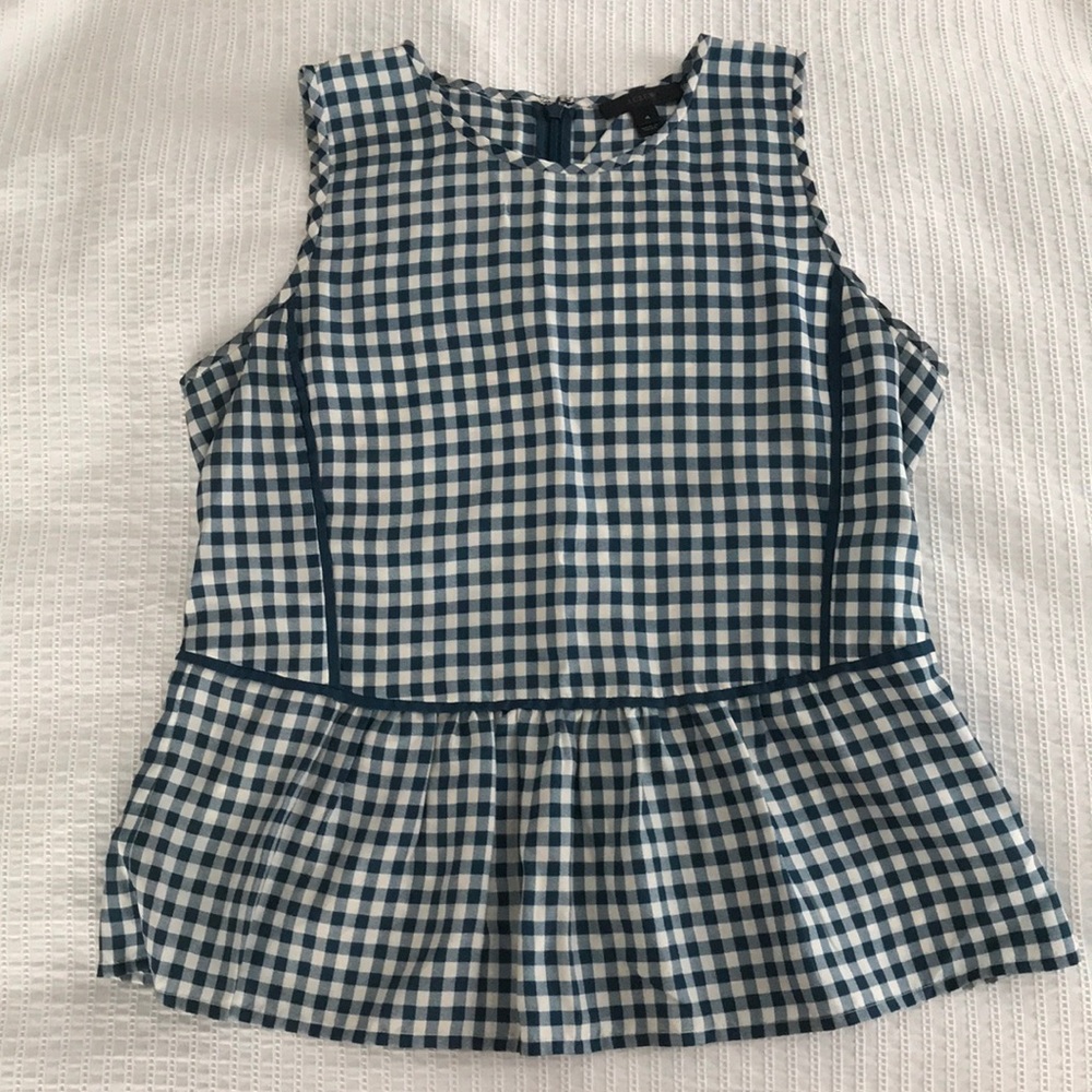 Ruffle hem silk top in gingham